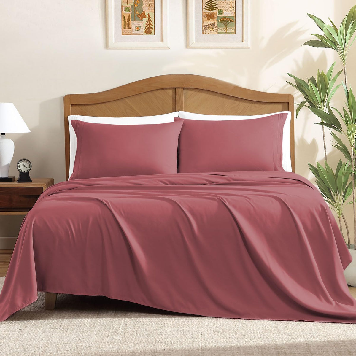 ClevaHome Queen Sheets Set, 4-Piece Fitted Queen Sheets, Lilac