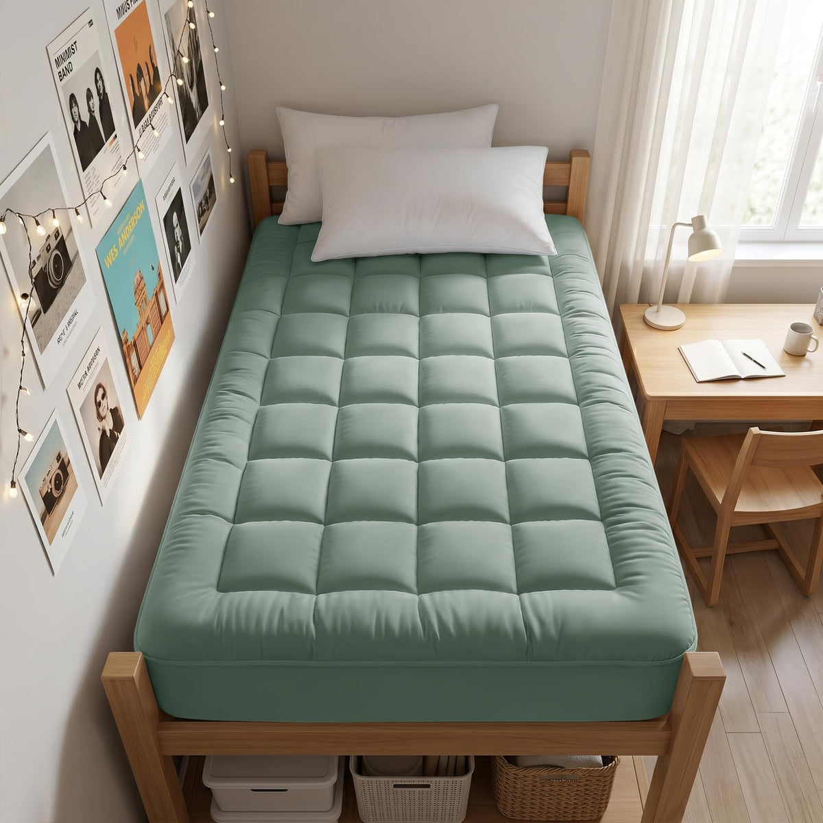 EASELAND Queen Size Mattress Pad Cotton Pillow Top Mattress Topper White