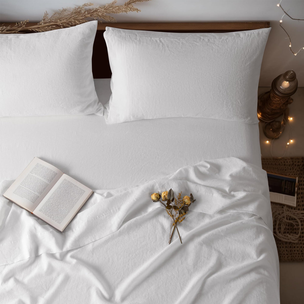 LBRO2M 100% French Pure Linen Sheet Set 4Pcs, 16" Deep Pocket Queen Size