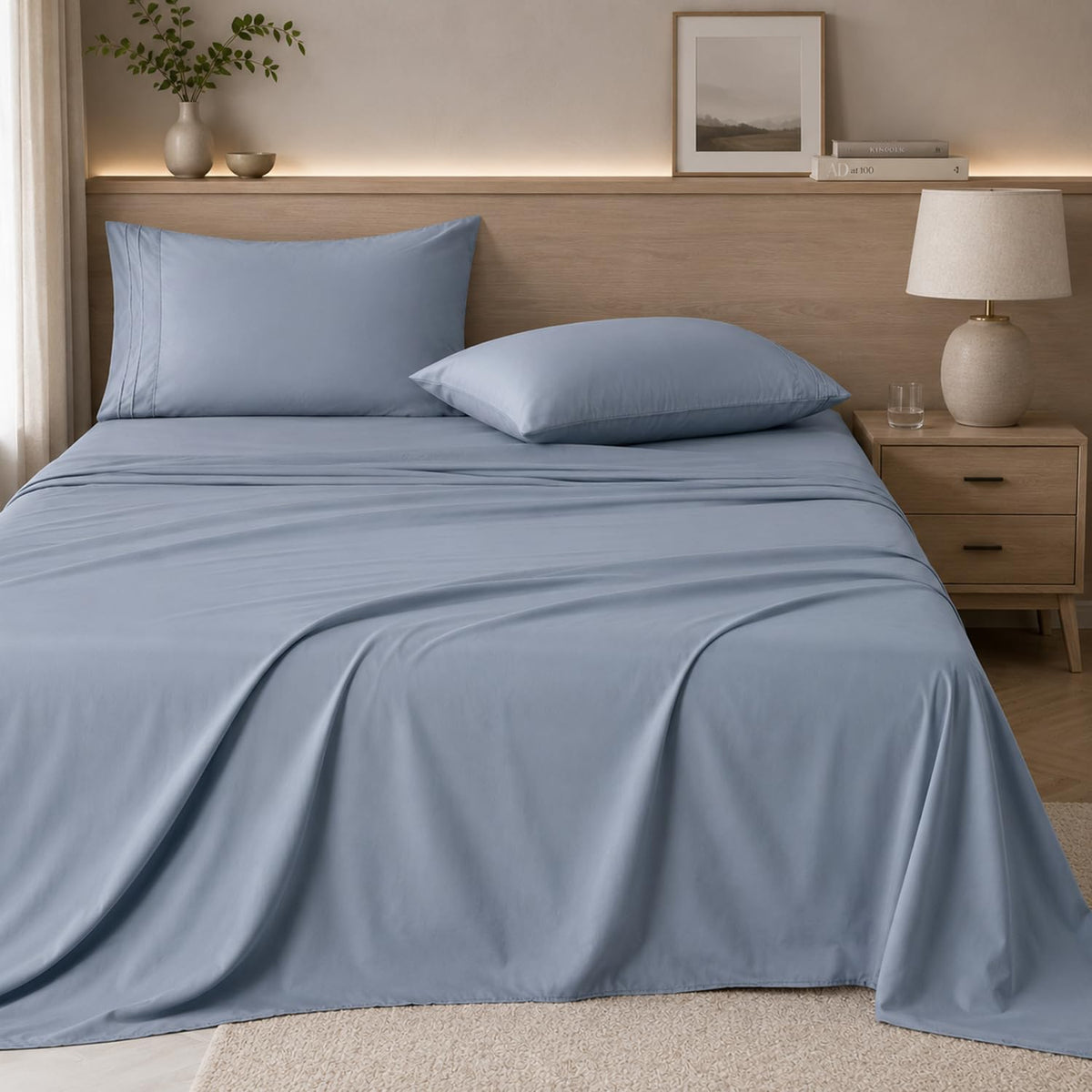 ROSE&RISY White Queen Sheet Set, 4 Pieces Soft Bedding Queen Sheet Set, Breathable and Cooling Sheets, Deep Pocket with 1 Fitted, 1 Flat, 2 Pillow Cases (White, Queen Size)