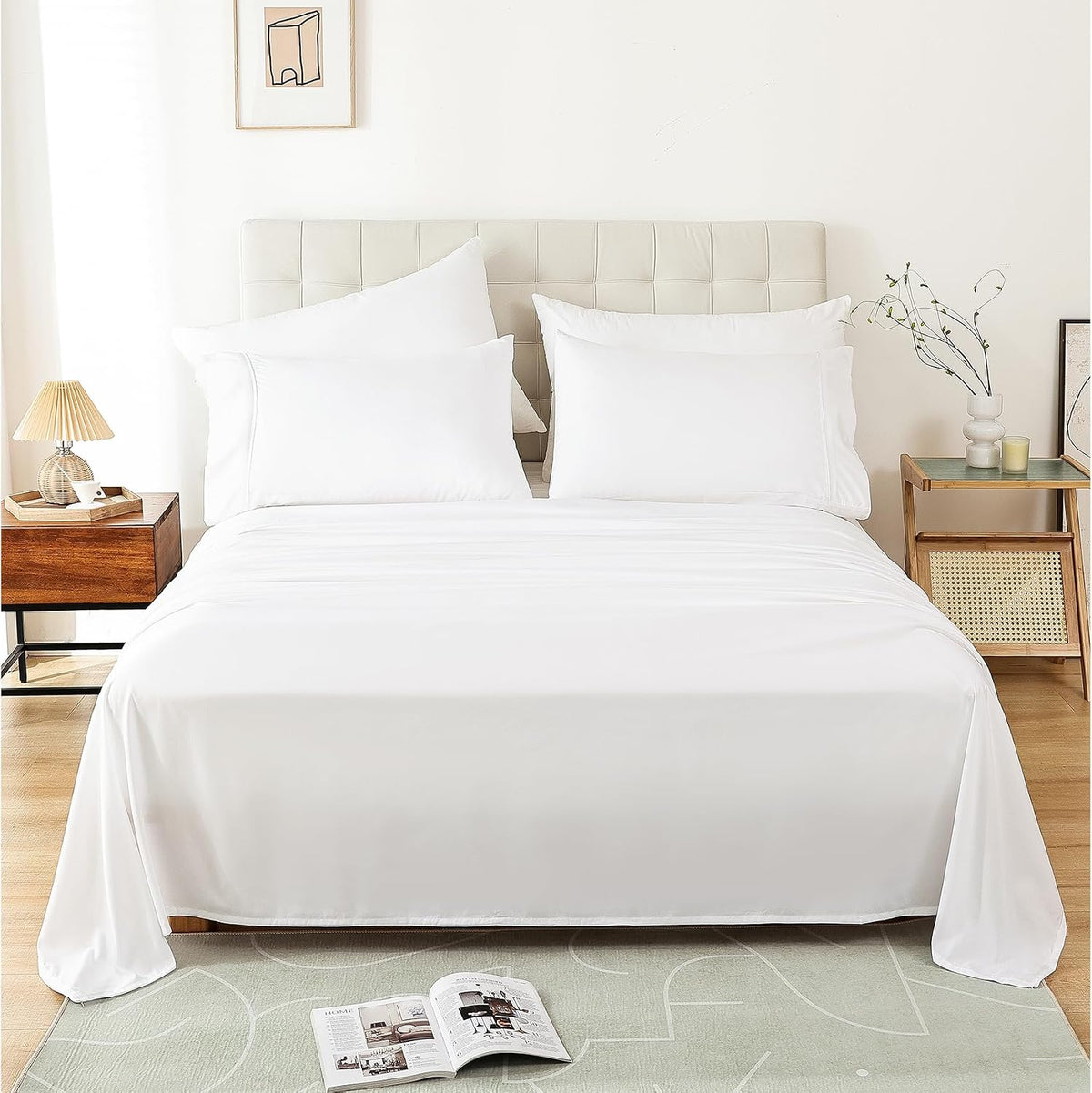 Queen Size Sheet Set, 4 Piece Soft Bed Sheets, Deep Pockets