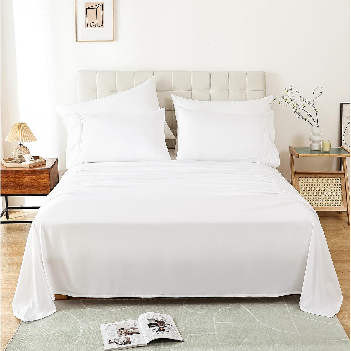Queen Size Sheet Set, 4 Piece Soft Bed Sheets, Deep Pockets