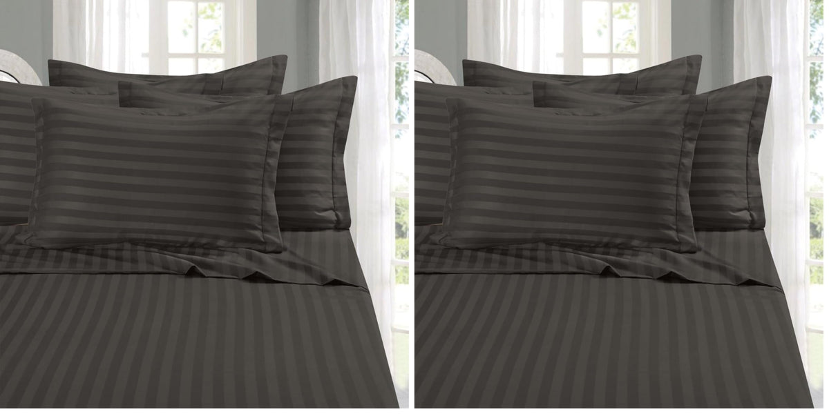 Elegant Comfort Softest and Coziest 6-Piece Sheet Set - 1500 Thread Count Egyptian Quality Luxurious Wrinkle Resistant 6-Piece Damask Stripe Bed Sheet Set, Queen, Camel/Gold