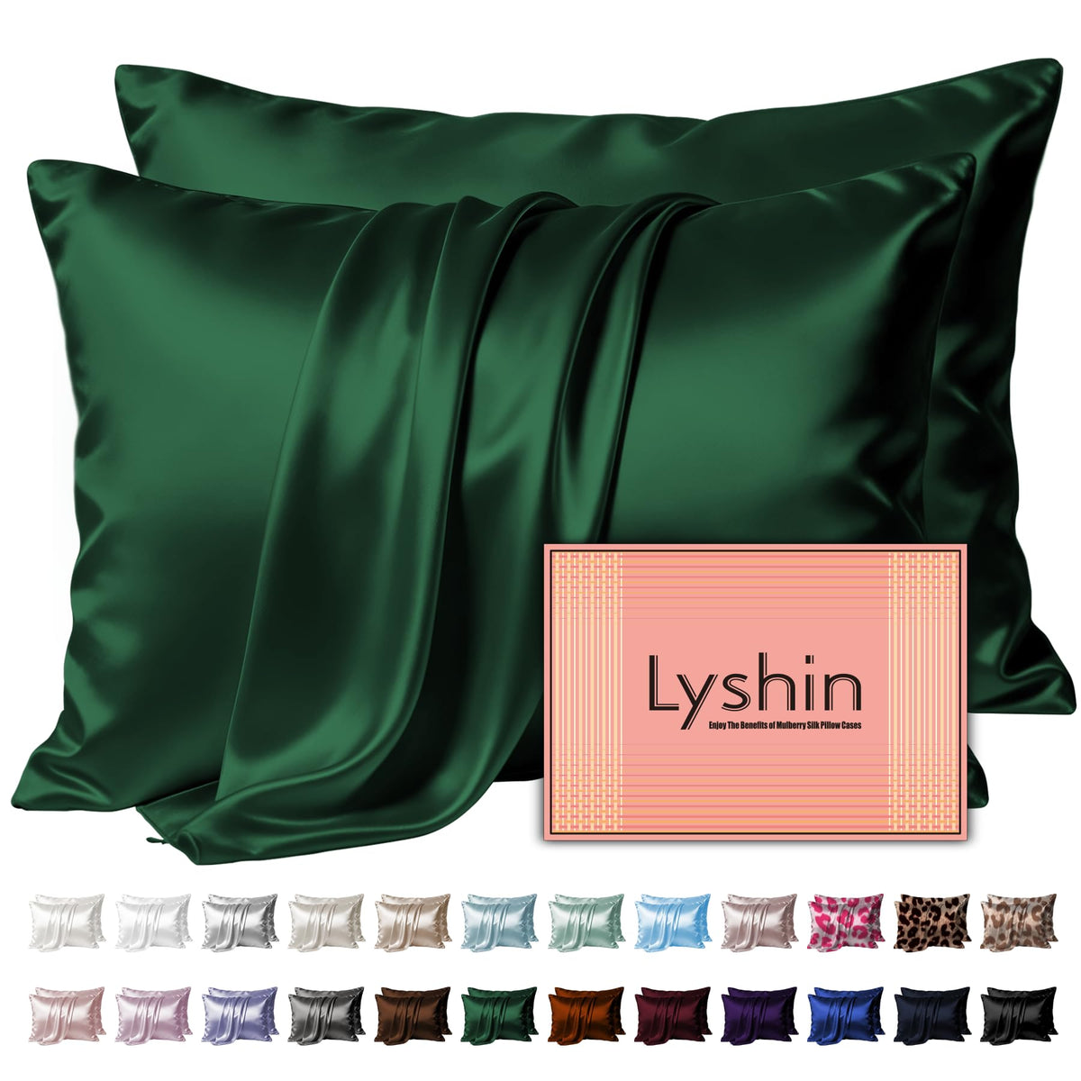 LYSHIN Silk Pillow Cases 2 Pack Standard Size with Zipper, Champagne