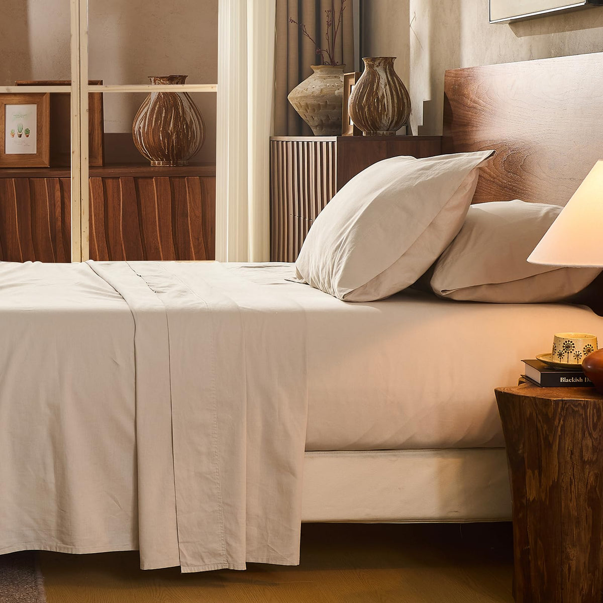 100% Linen Sheets Queen Size,Breathable & Durable 4-Piece Bed Flax Sheet Set,Soft All-Season Bedding for Hot Sleepers 16" Deep Pocket Oeko-TEX Certified,（Queen, Linen）