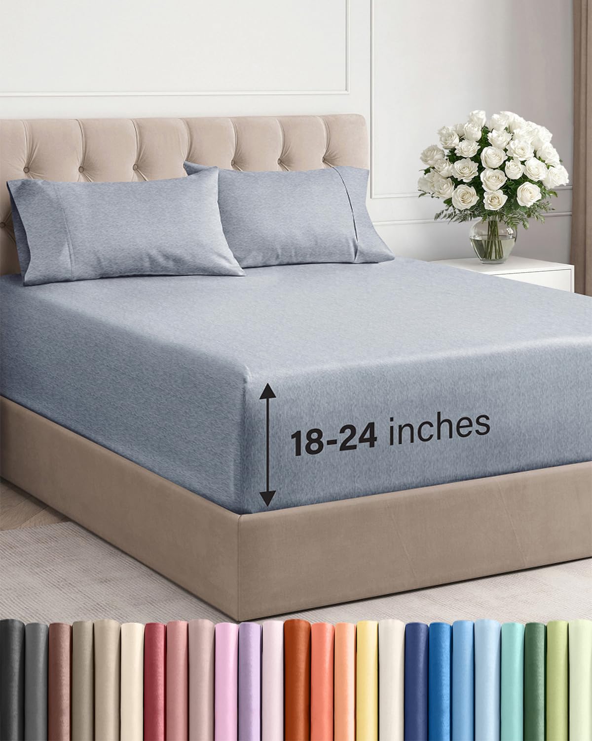 Extra Deep Queen Sheet Set - 4 Piece Breathable Cooling Sheets - Dark Grey