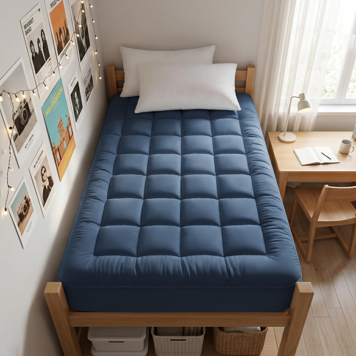 EASELAND Queen Size Mattress Pad Cotton Pillow Top Mattress Topper White