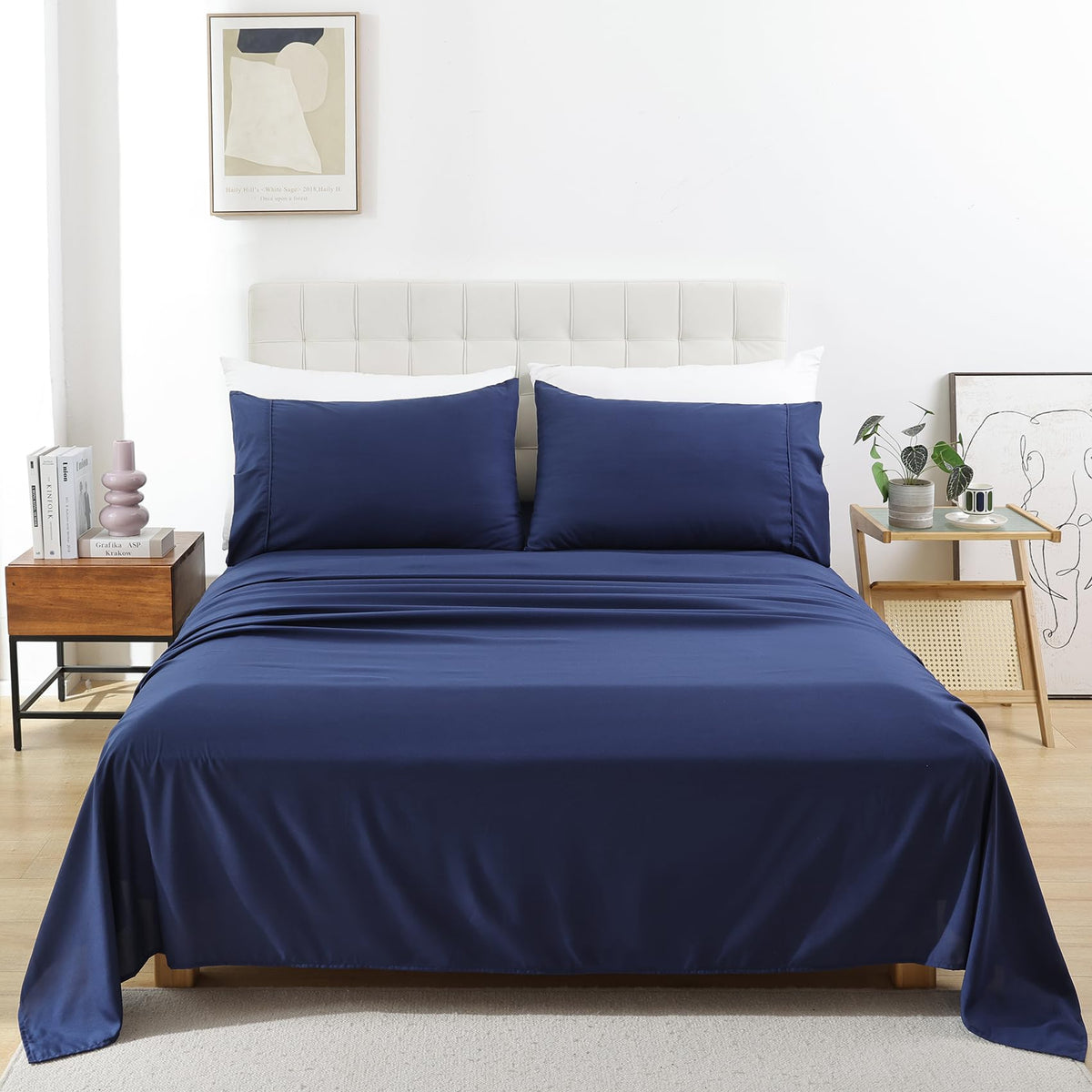 Queen Size Sheet Set, 4 Piece Soft Bed Sheets, Deep Pockets