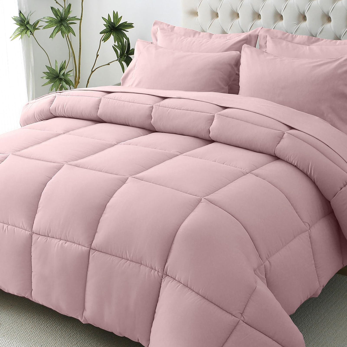 JOLLYVOGUE Queen Comforter Set, Ultra-Soft Bed in a Bag Queen Size 7 Pieces, Oeko-TEX Certified Bedding Set with Down Alternative Comforter, Sheets, Pillowcases & Shams, Black