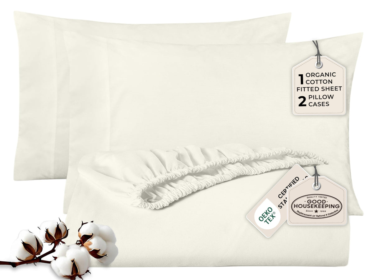 Royale Linen Fitted Sheet With Pillowcases - Queen Fitted Sheets With 2 Pillowcase - 300 Thread Count 100% Organic Cotton - Fit Mattress Up to 18" Deep - Soft & Breathable - Sage Green (No Flat Sheet)