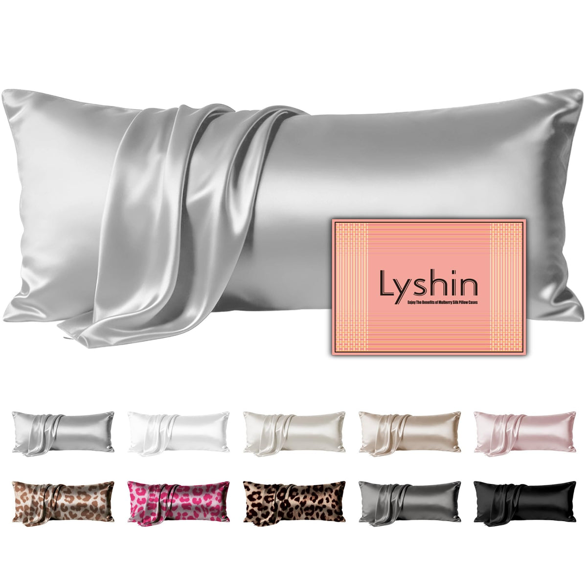 LYSHIN Silk Pillow Cases 2 Pack Standard Size with Zipper, Champagne