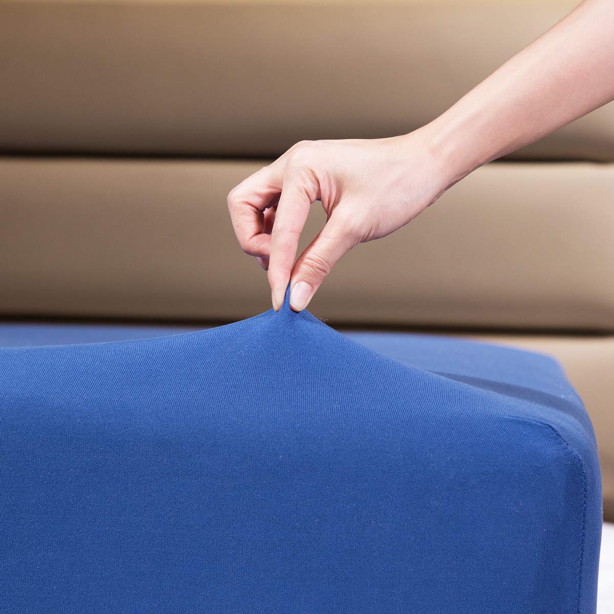 Fitted Sheet- COSMOPLUS King Fitted Sheet Only（No Flat Sheet or Pillow Shams）,4 Way Stretch Micro-Knit,Snug Fit,Wrinkle Free,for Standard Mattress and Air Bed Mattress from 8” Up to 14”,Beige