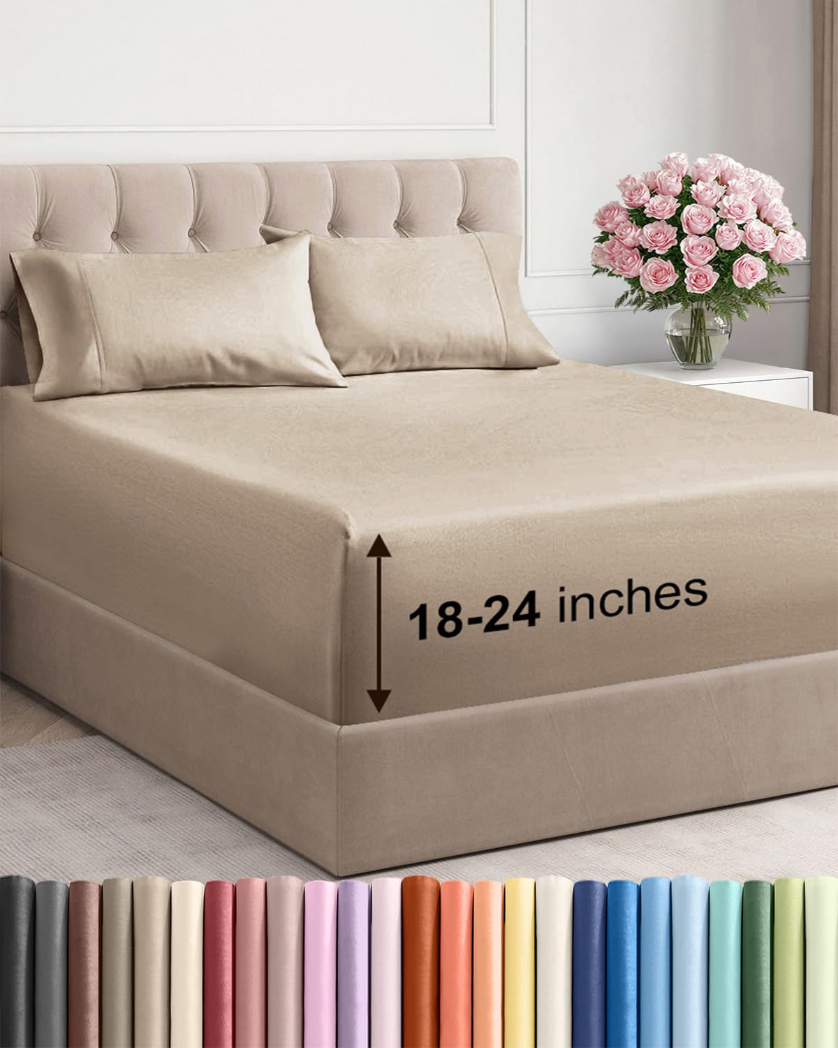 Extra Deep Queen Sheet Set - 4 Piece Breathable Cooling Sheets - Dark Grey
