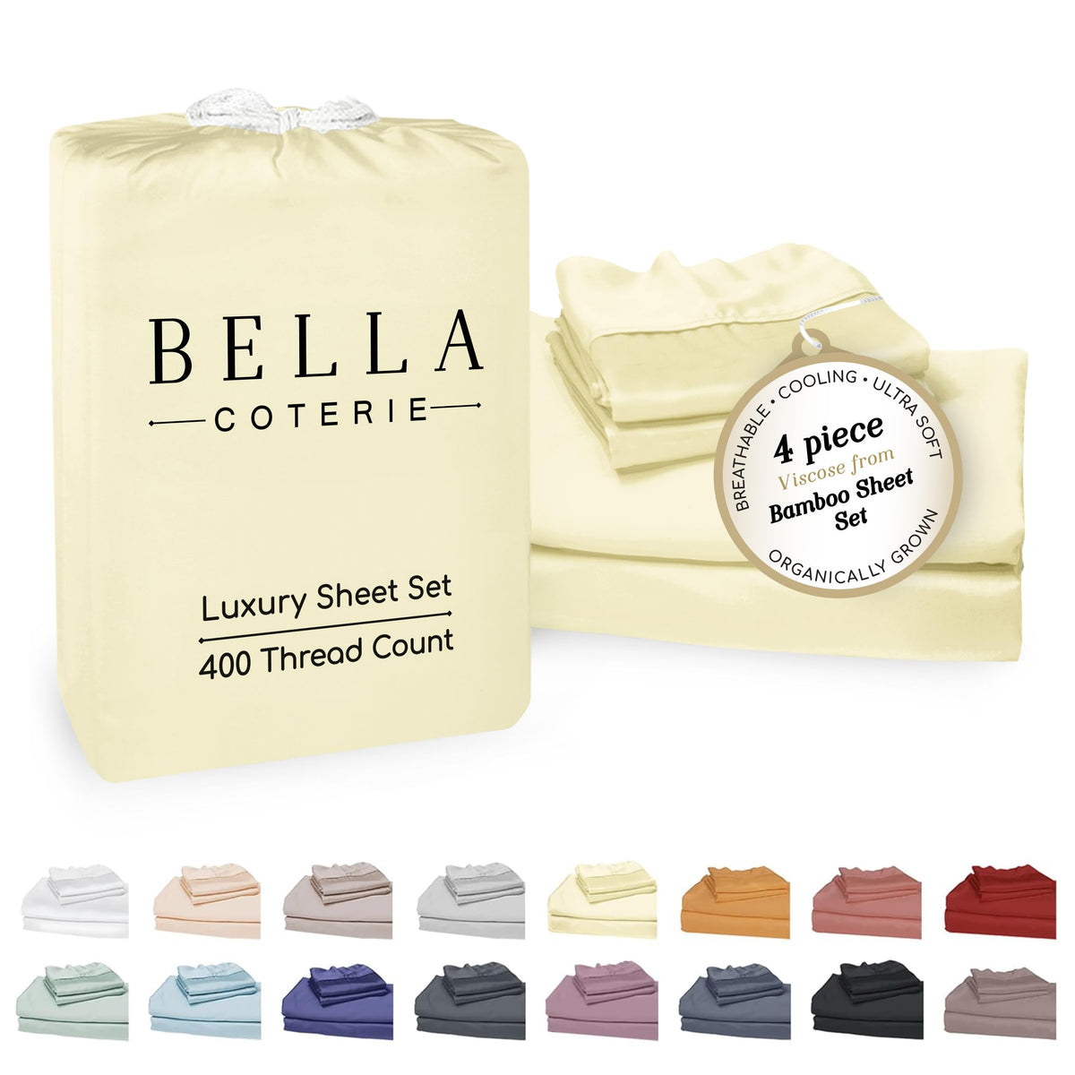 Bella Coterie Luxury Bamboo Viscose Queen Size Sheet Set