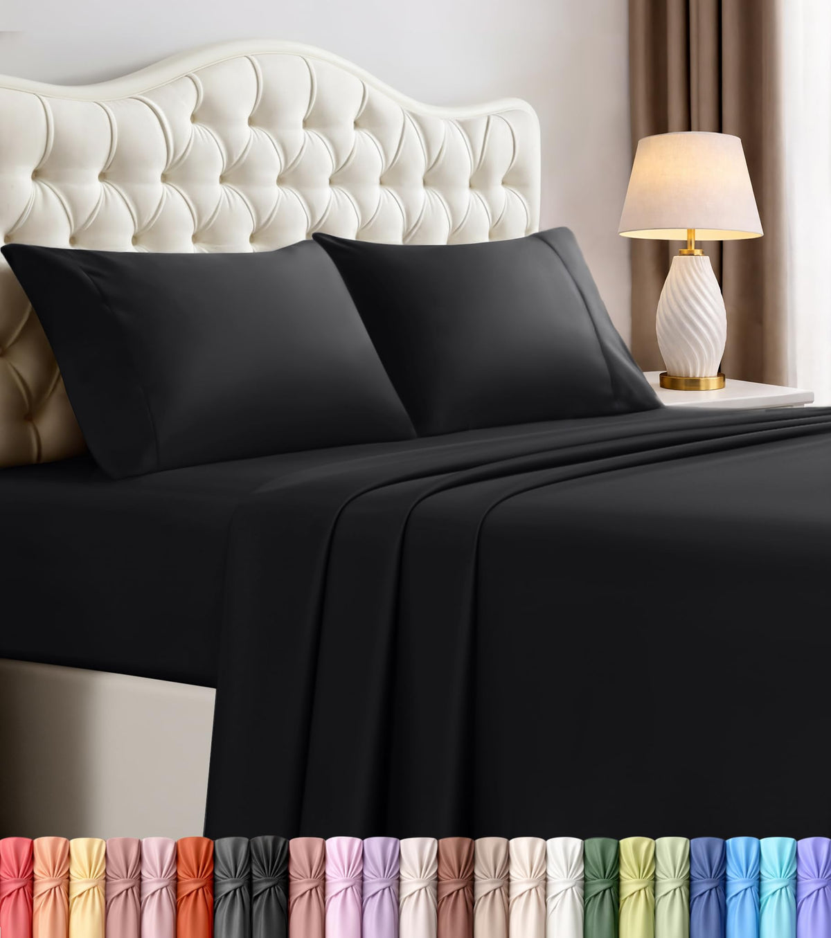Queen Sheets Set, 4 Pieces 16" Deep Pocket Hotel Luxury Bed Sheets, Brown