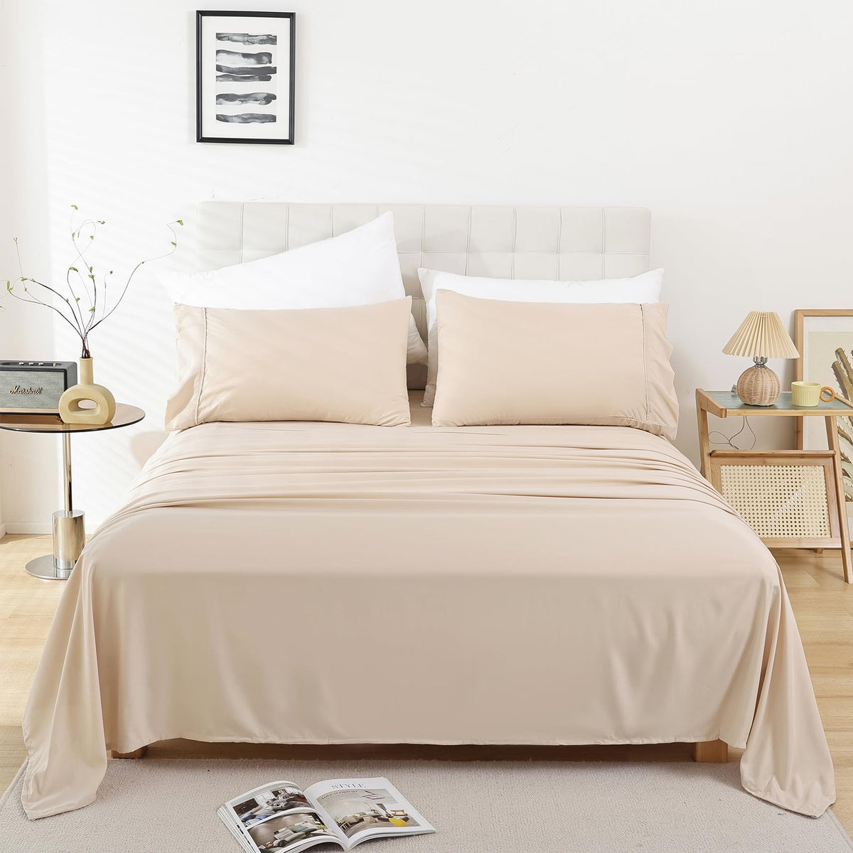 Queen Size Sheet Set, 4 Piece Soft Bed Sheets, Deep Pockets