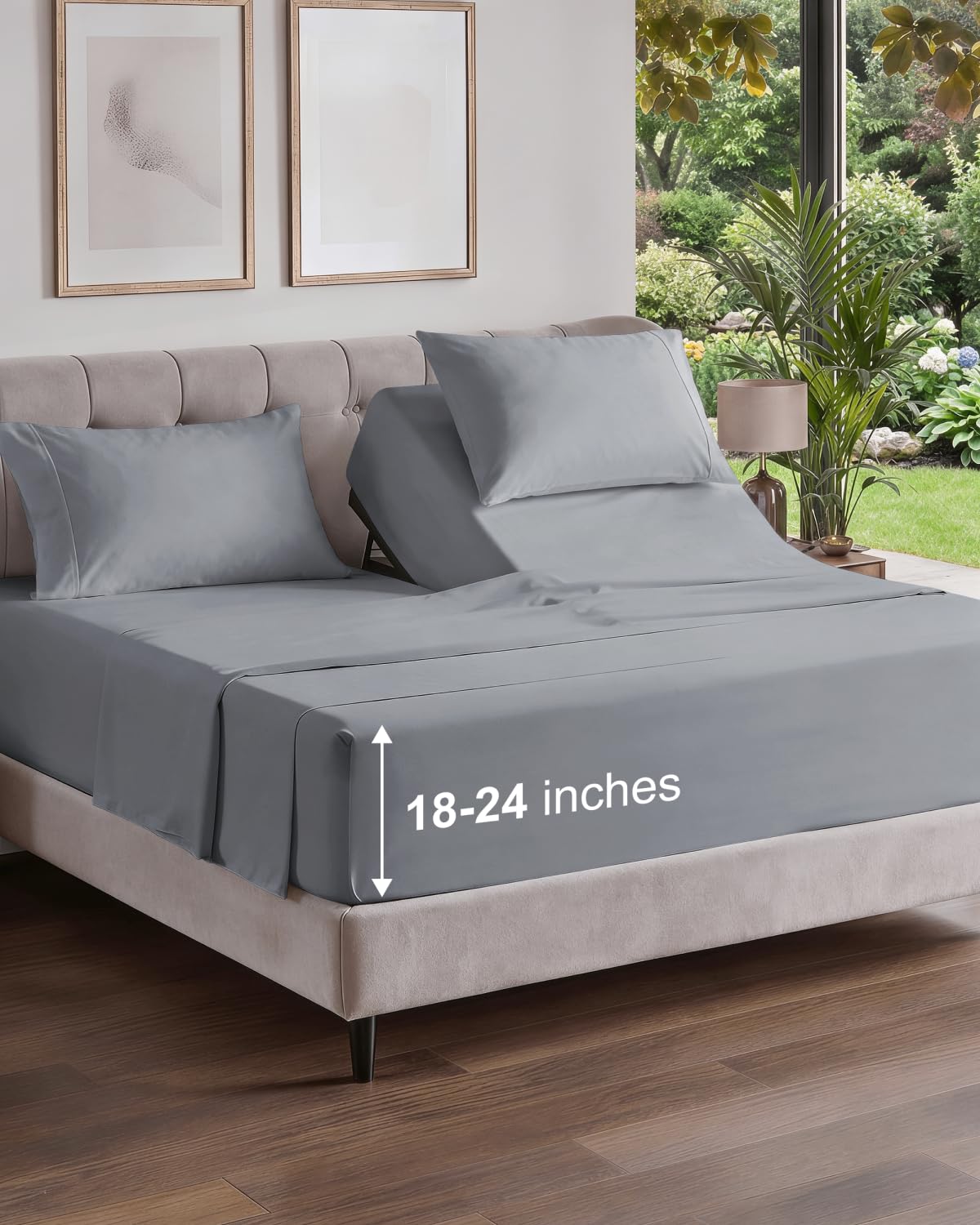 Extra Deep Queen Sheet Set - 4 Piece Breathable Cooling Sheets - Dark Grey