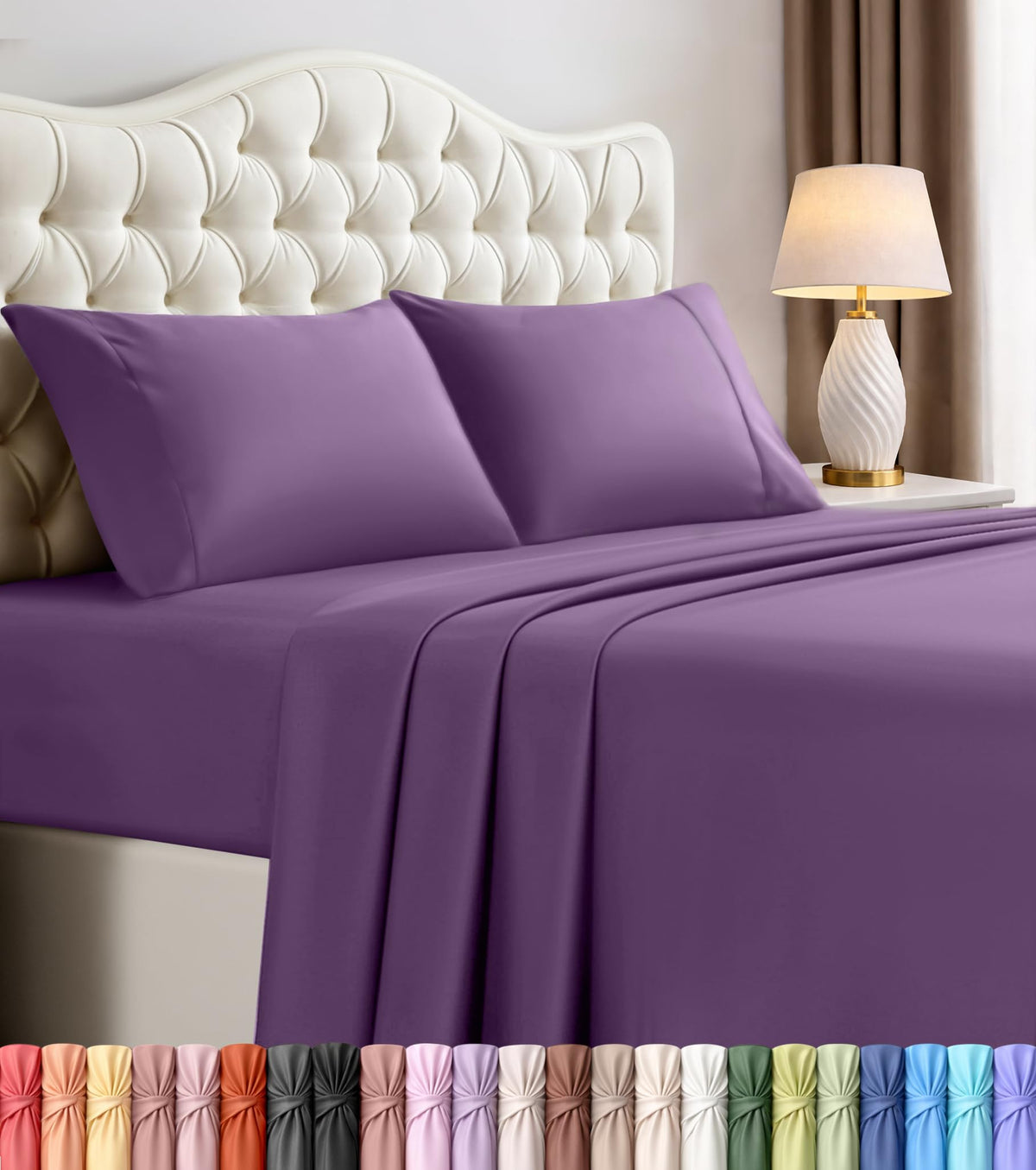 Queen Sheets Set, 4 Pieces 16" Deep Pocket Hotel Luxury Bed Sheets, Brown