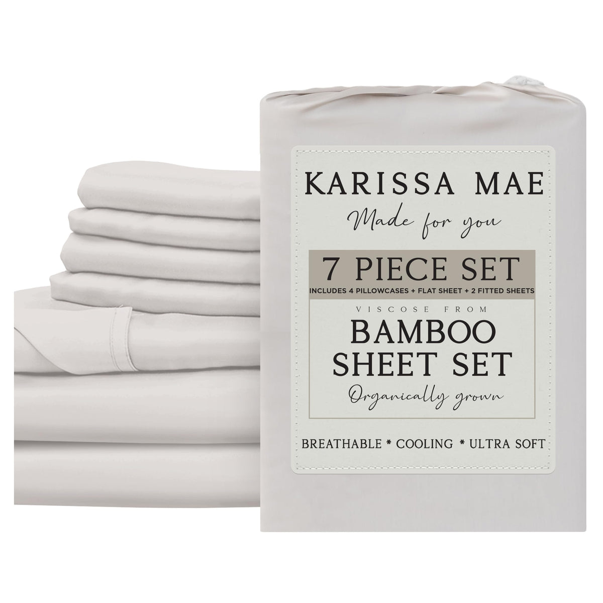 KARISSA MAE 7 Piece Luxury Bamboo Viscose Split King Sheets, FSC Certified