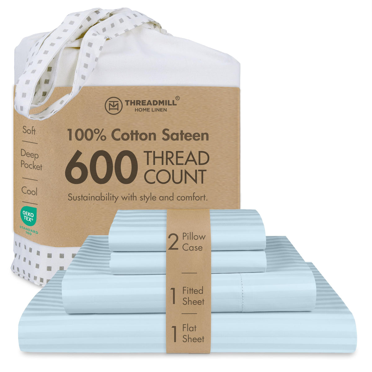 Threadmill 600 Thread Count Cotton Queen Sheet Set, Sateen, Dark Grey