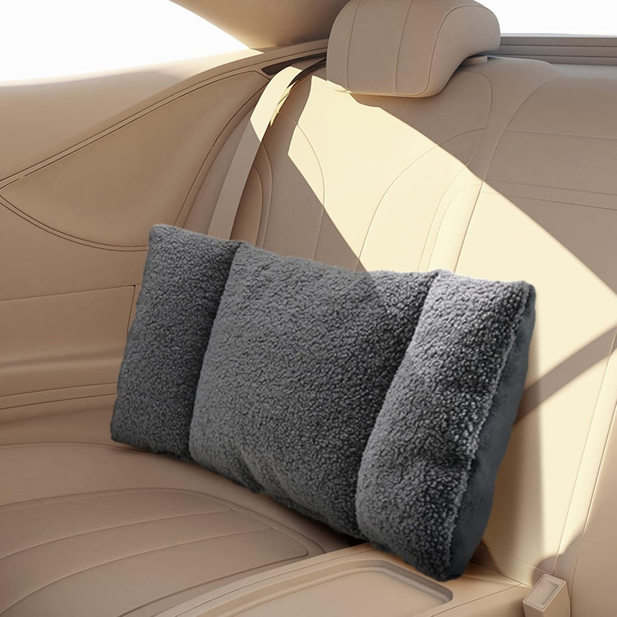 Queekay Fleece Lumbar Support Pillow 3 Section for Office Chair, Gray
