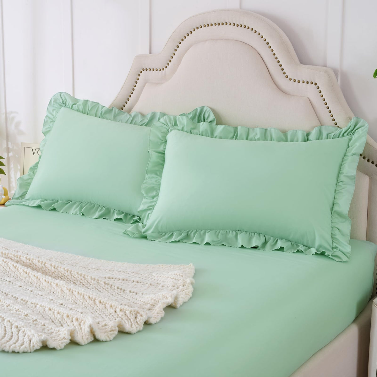 Homiest 3-Piece Ruffle Pillow Case & Fitted Sheet Set, White Full