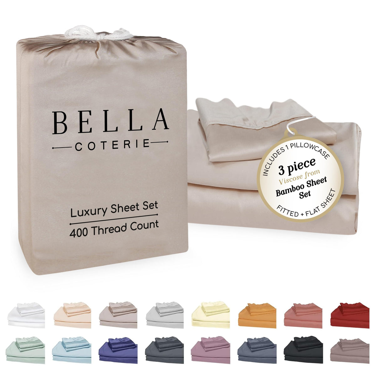 Bella Coterie Luxury Bamboo Viscose Queen Size Sheet Set