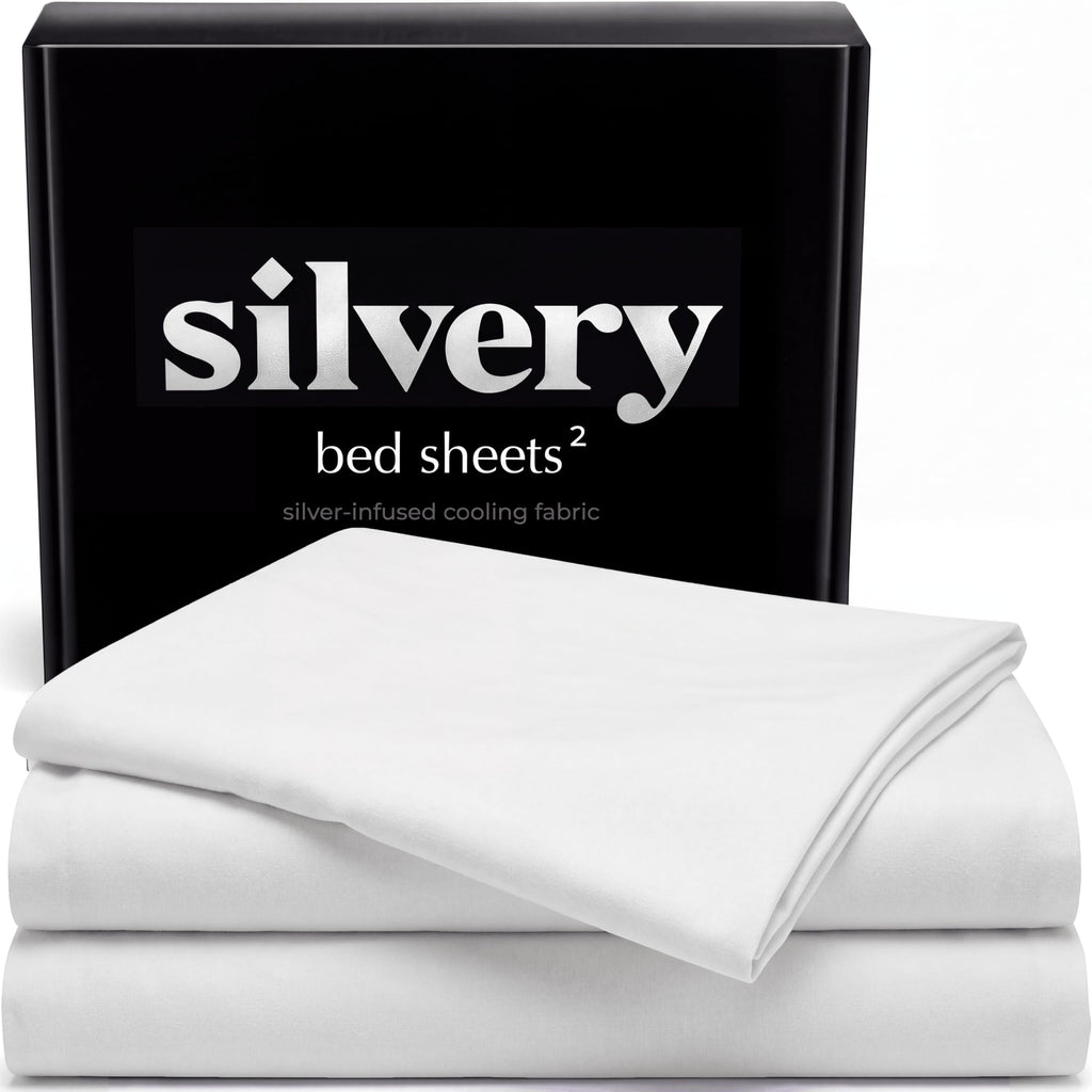 Silvery Silver Infused Ice Blue Bed Sheets Set - Award-Winning Self-Cooling Fabric with Self-Cleaning Silvery Technology that Stays Fresh 3X Longer for Hygienic Sleep