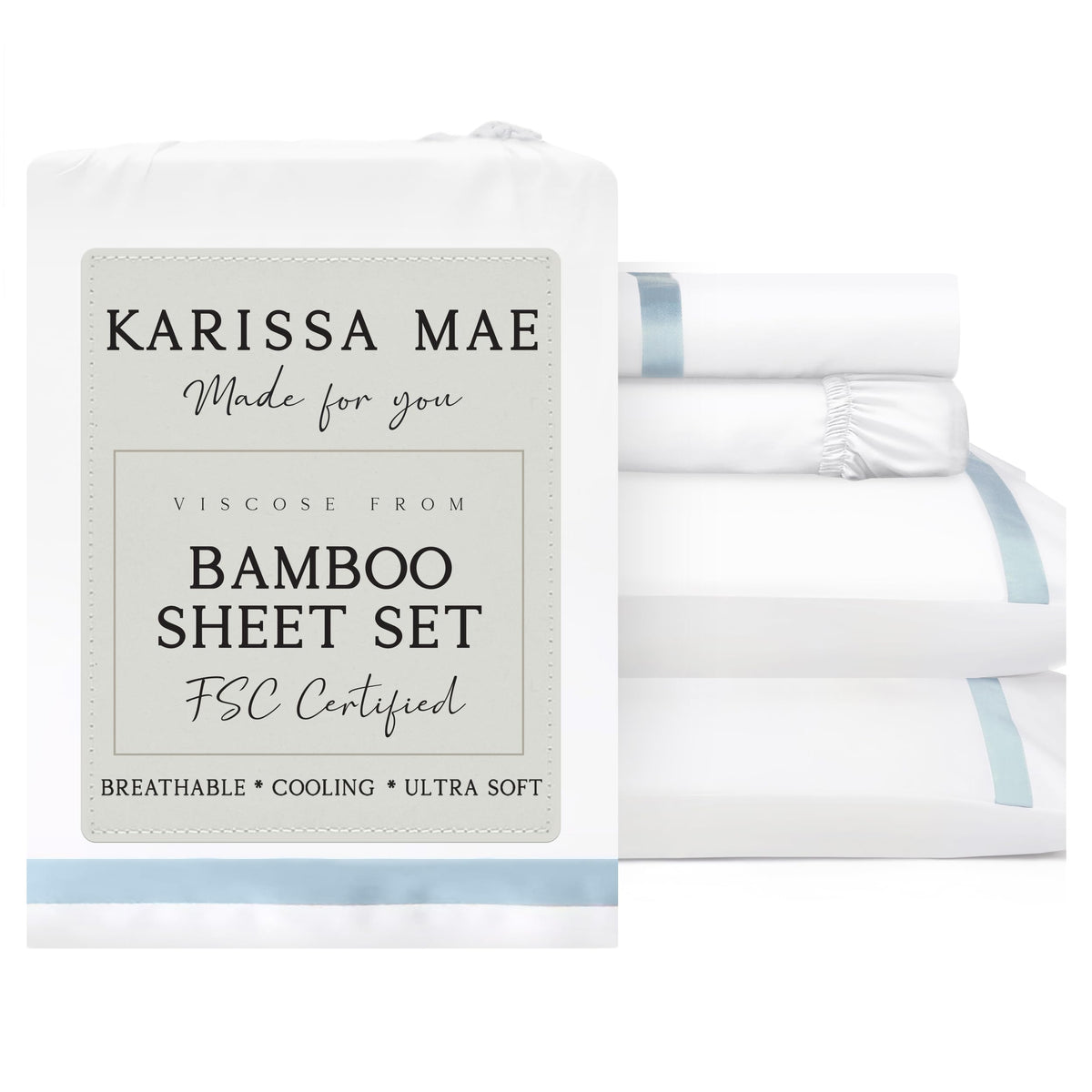 KARISSA MAE 7 Piece Luxury Bamboo Viscose Split King Sheets, FSC Certified