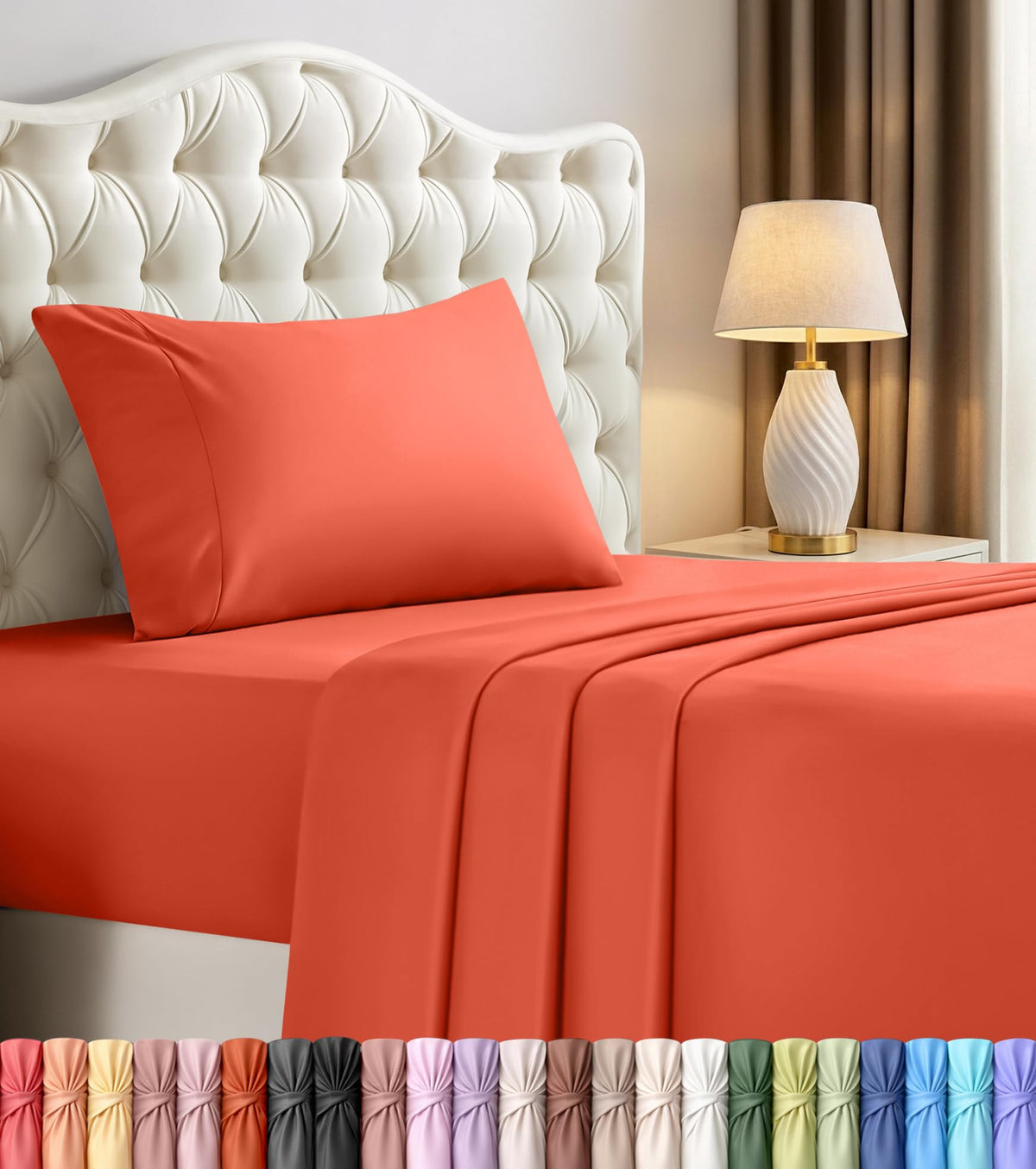 Queen Sheets Set, 4 Pieces 16" Deep Pocket Hotel Luxury Bed Sheets, Brown