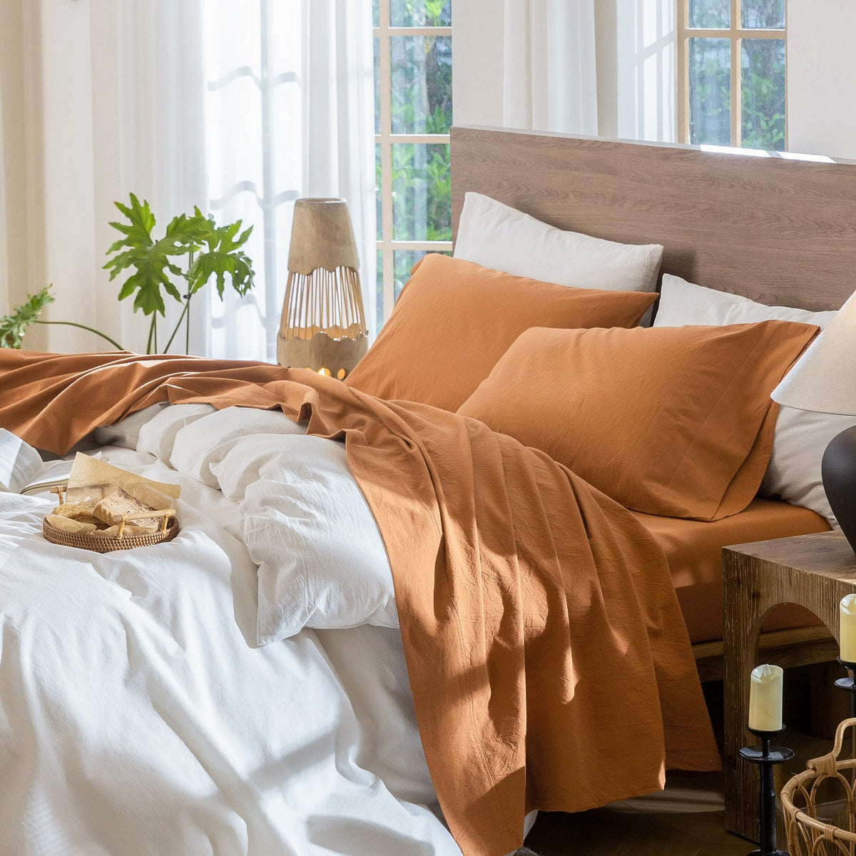 MooMee Sheet Set 100% Washed Cotton Lived-in Extra Deep Pocket King