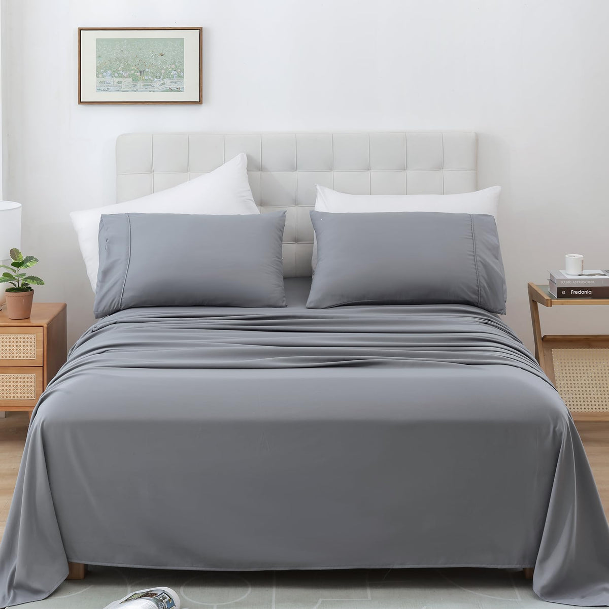 Queen Size Sheet Set, 4 Piece Soft Bed Sheets, Deep Pockets