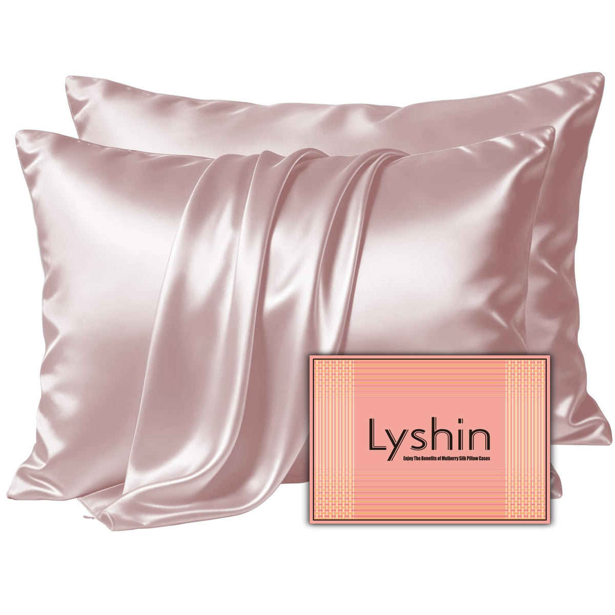LYSHIN Silk Pillow Cases 2 Pack Standard Size with Zipper, Champagne