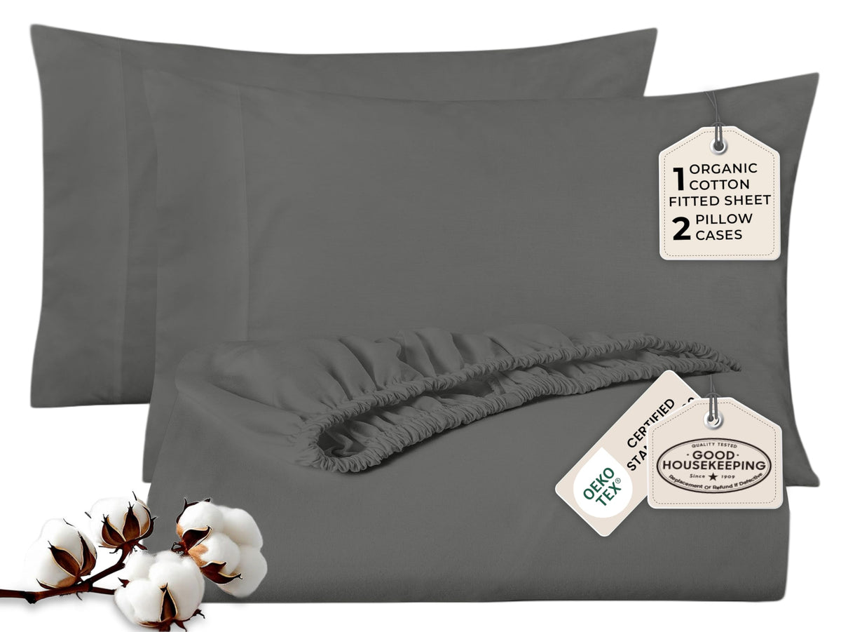 Royale Linen Fitted Sheet With Pillowcases - Queen Fitted Sheets With 2 Pillowcase - 300 Thread Count 100% Organic Cotton - Fit Mattress Up to 18" Deep - Soft & Breathable - Sage Green (No Flat Sheet)