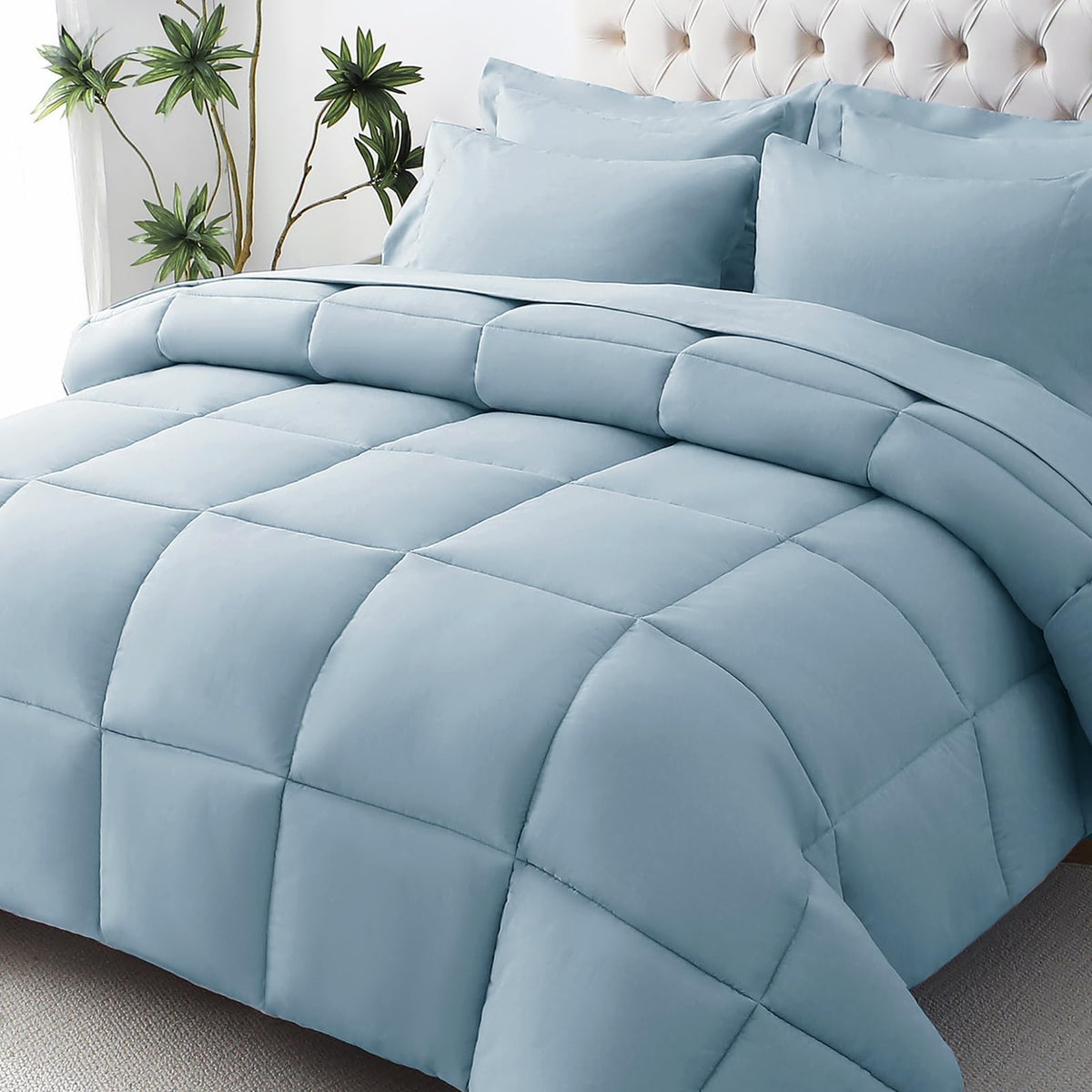 JOLLYVOGUE Queen Comforter Set, Ultra-Soft Bed in a Bag Queen Size 7 Pieces, Oeko-TEX Certified Bedding Set with Down Alternative Comforter, Sheets, Pillowcases & Shams, Black