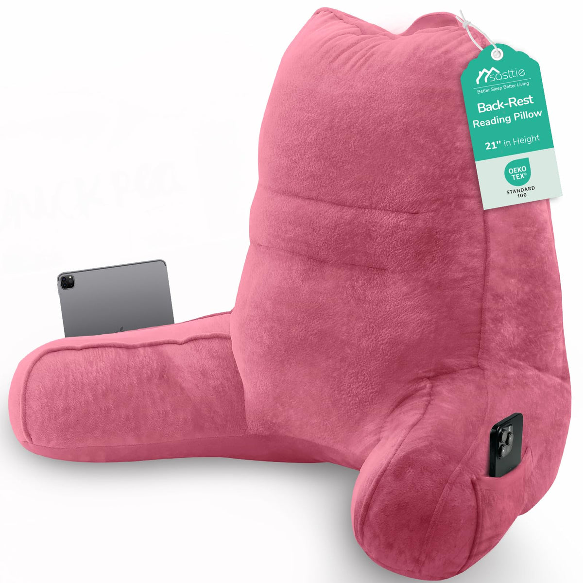 Sasttie Reading Pillow for Bed, Back Pillow for Sitting Up, Dark Grey