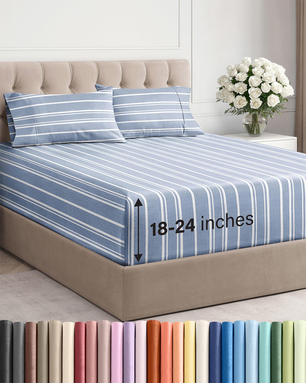 Extra Deep Queen Sheet Set - 4 Piece Breathable Cooling Sheets - Dark Grey