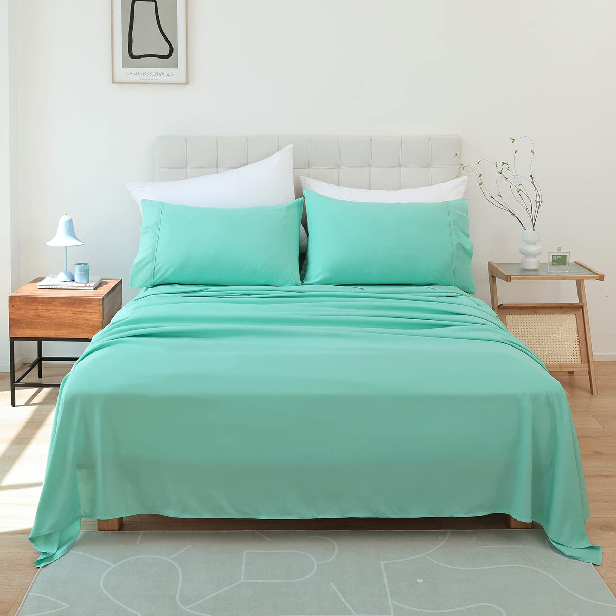 Queen Size Sheet Set, 4 Piece Soft Bed Sheets, Deep Pockets
