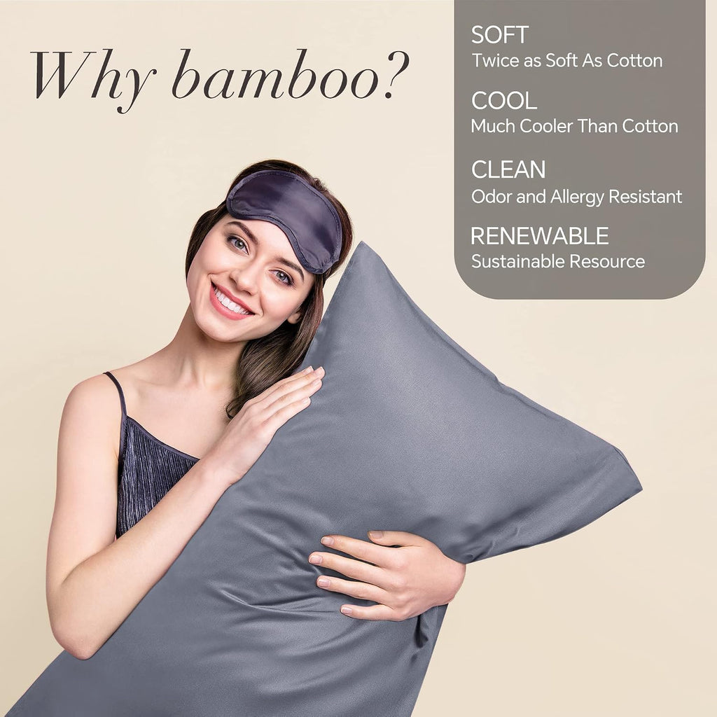 BEDELITE Cooling Pillow Cases Queen Size Set of 2, Rayon from Bamboo, Grey