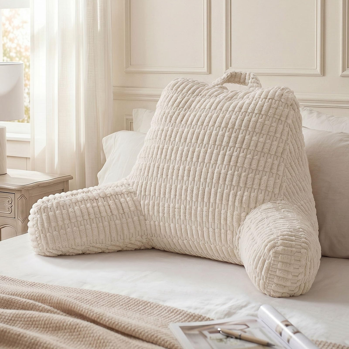 Blissful Diary Reading Pillow for Bed, Backrest Pillow, Cream White
