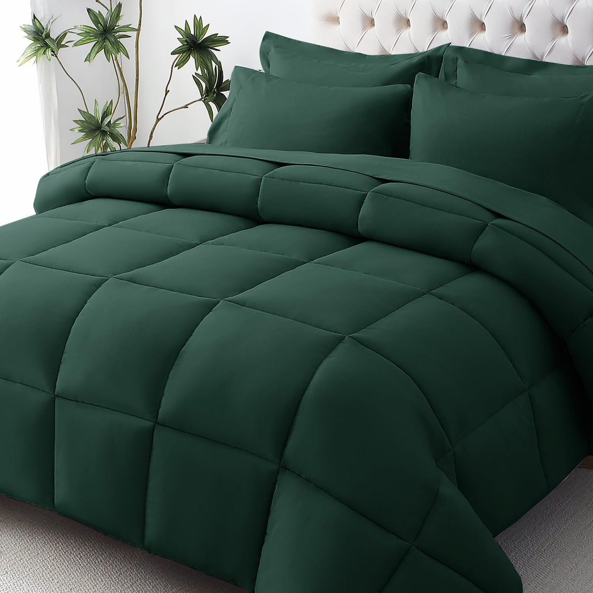 JOLLYVOGUE Queen Comforter Set, Ultra-Soft Bed in a Bag Queen Size 7 Pieces, Oeko-TEX Certified Bedding Set with Down Alternative Comforter, Sheets, Pillowcases & Shams, Black