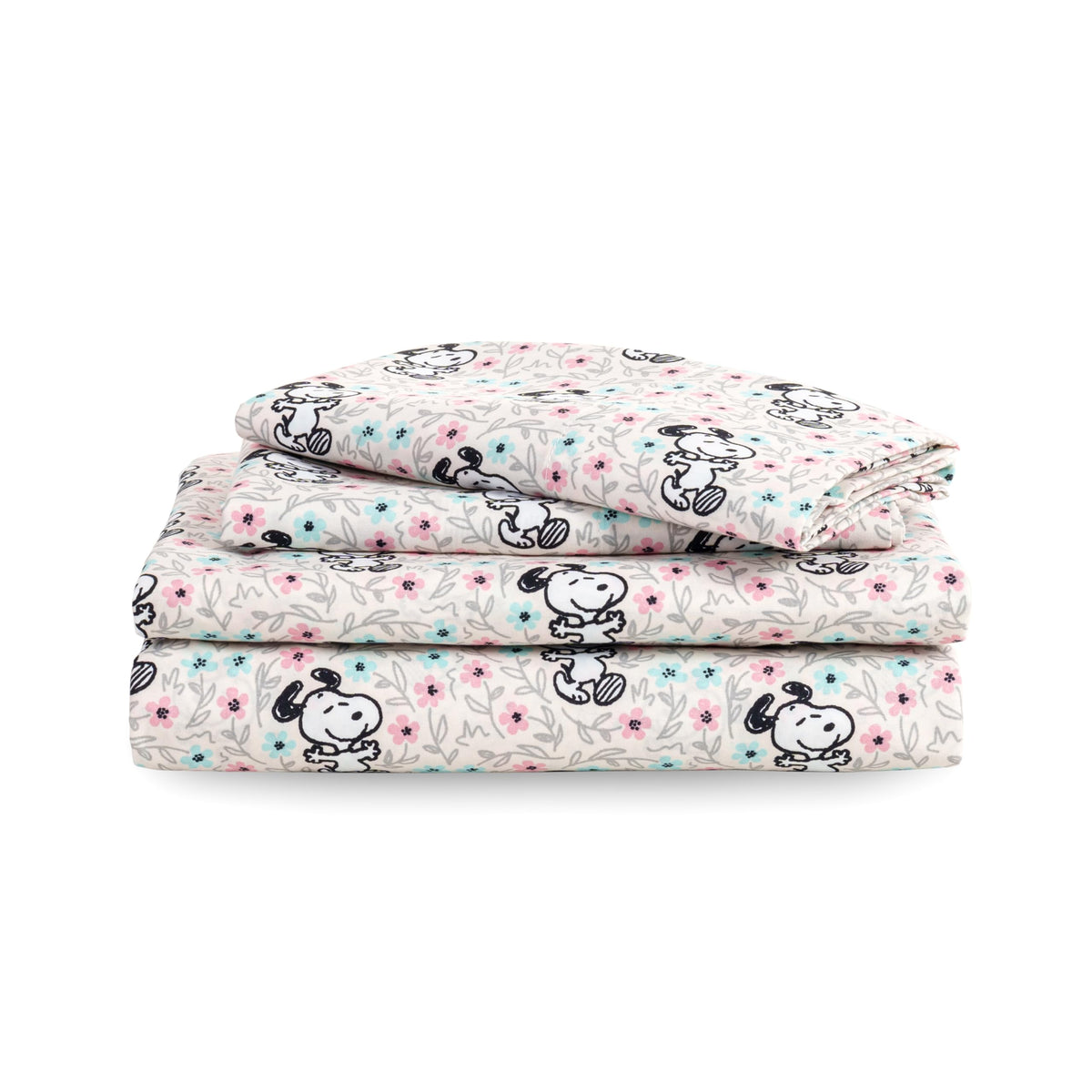 Berkshire Peanuts® Sheet Set Queen Size - 4 Pieces,Cute Character Snoopy Printed Soft Microfiber Bed Sheets,Peanuts Poses and Paws Grey