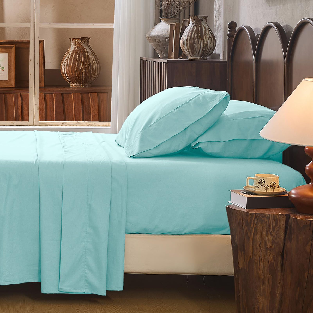 100% Linen Sheets Queen Size,Breathable & Durable 4-Piece Bed Flax Sheet Set,Soft All-Season Bedding for Hot Sleepers 16" Deep Pocket Oeko-TEX Certified,（Queen, Linen）