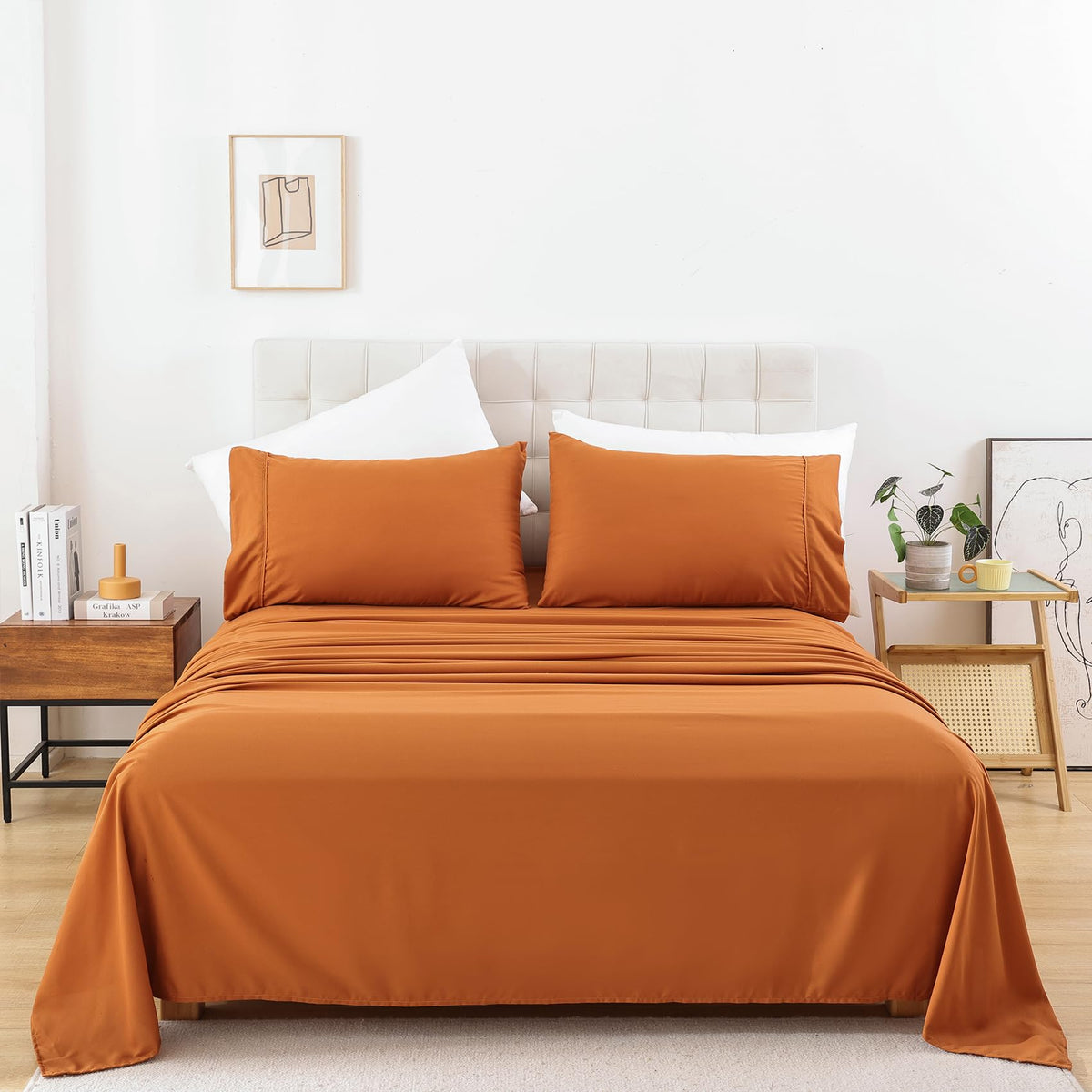 Queen Size Sheet Set, 4 Piece Soft Bed Sheets, Deep Pockets