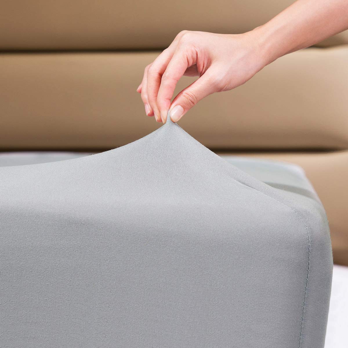 Fitted Sheet- COSMOPLUS King Fitted Sheet Only（No Flat Sheet or Pillow Shams）,4 Way Stretch Micro-Knit,Snug Fit,Wrinkle Free,for Standard Mattress and Air Bed Mattress from 8” Up to 14”,Beige