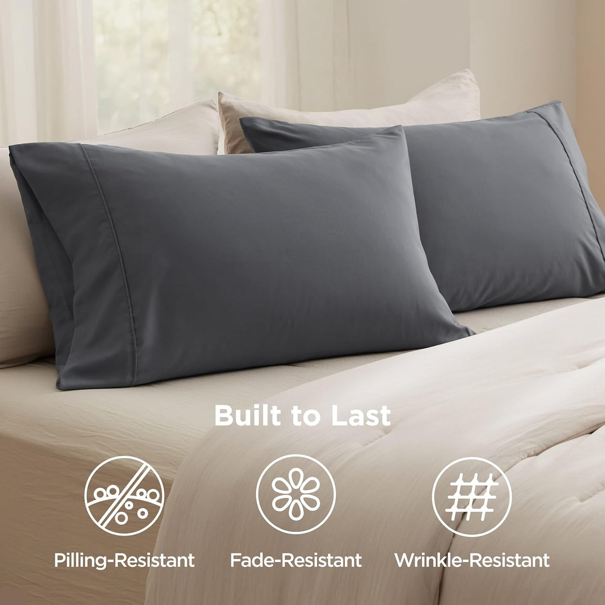 Bedsure Pillow Cases Queen Set of 2 - Dark Grey Double Brushed Microfiber Pillowcases 2 Pack, Super Soft Cooling Pillow Sham Covers with Envelope Closure, Wrinkle, Fade Resistant, 20”x30“