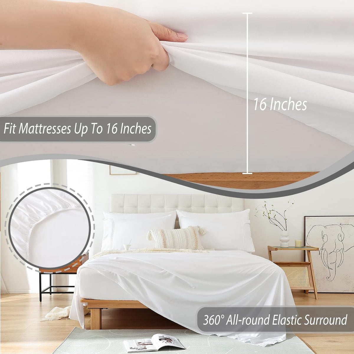 Queen Size Sheet Set, 4 Piece Soft Bed Sheets, Deep Pockets