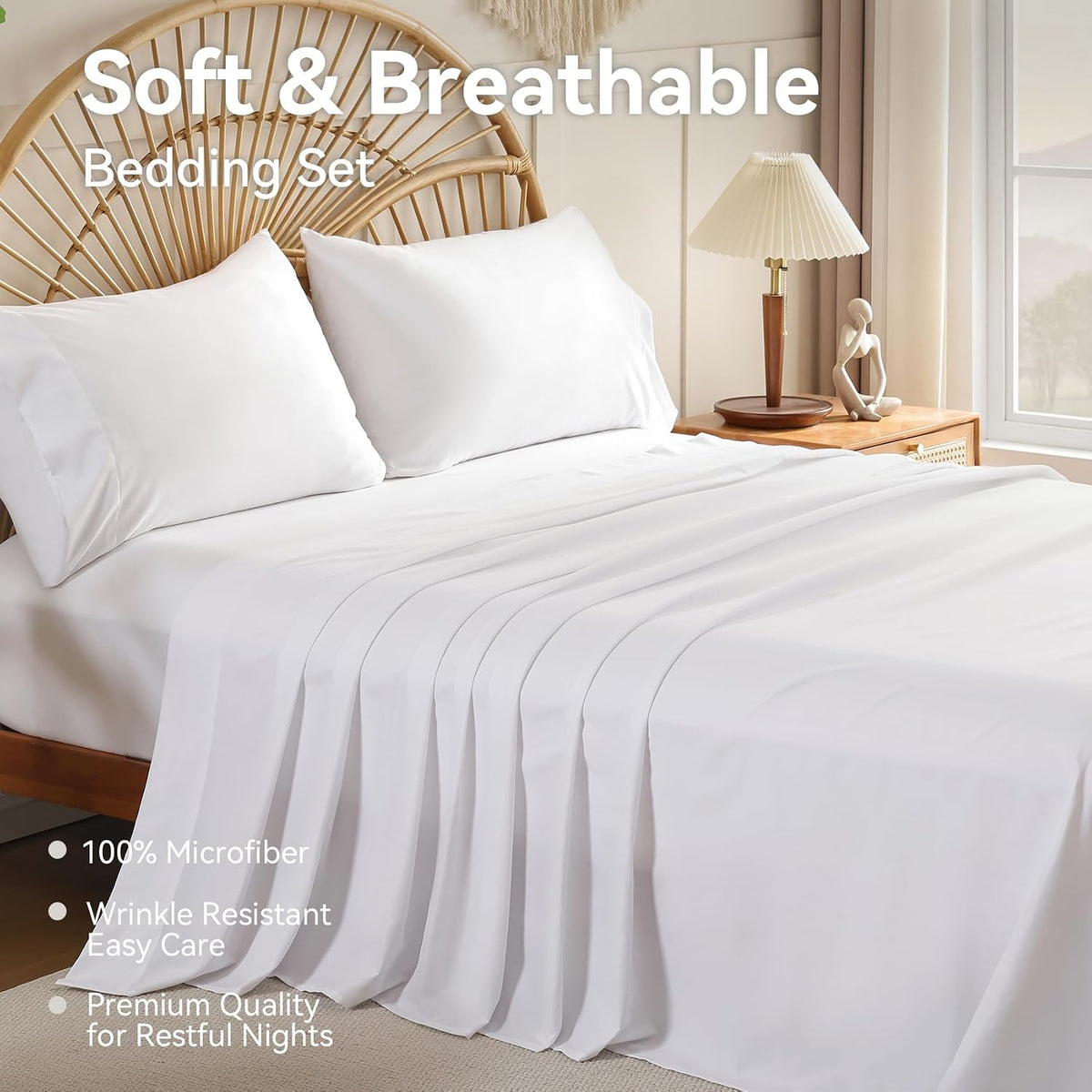 Full Size Sheet Sets, 4 Piece 15" Deep Pocket Full Sheet Set - White