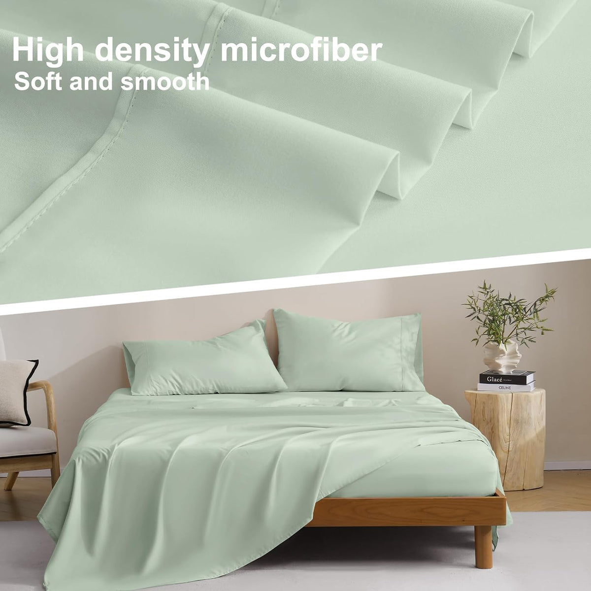 MCO Bedding Full Bed Sheets Set - Soft Bed Sheets - Cooling Breathable Bedding Set with 16" Deep Pocket (4 Pieces, Full, Sage Green)