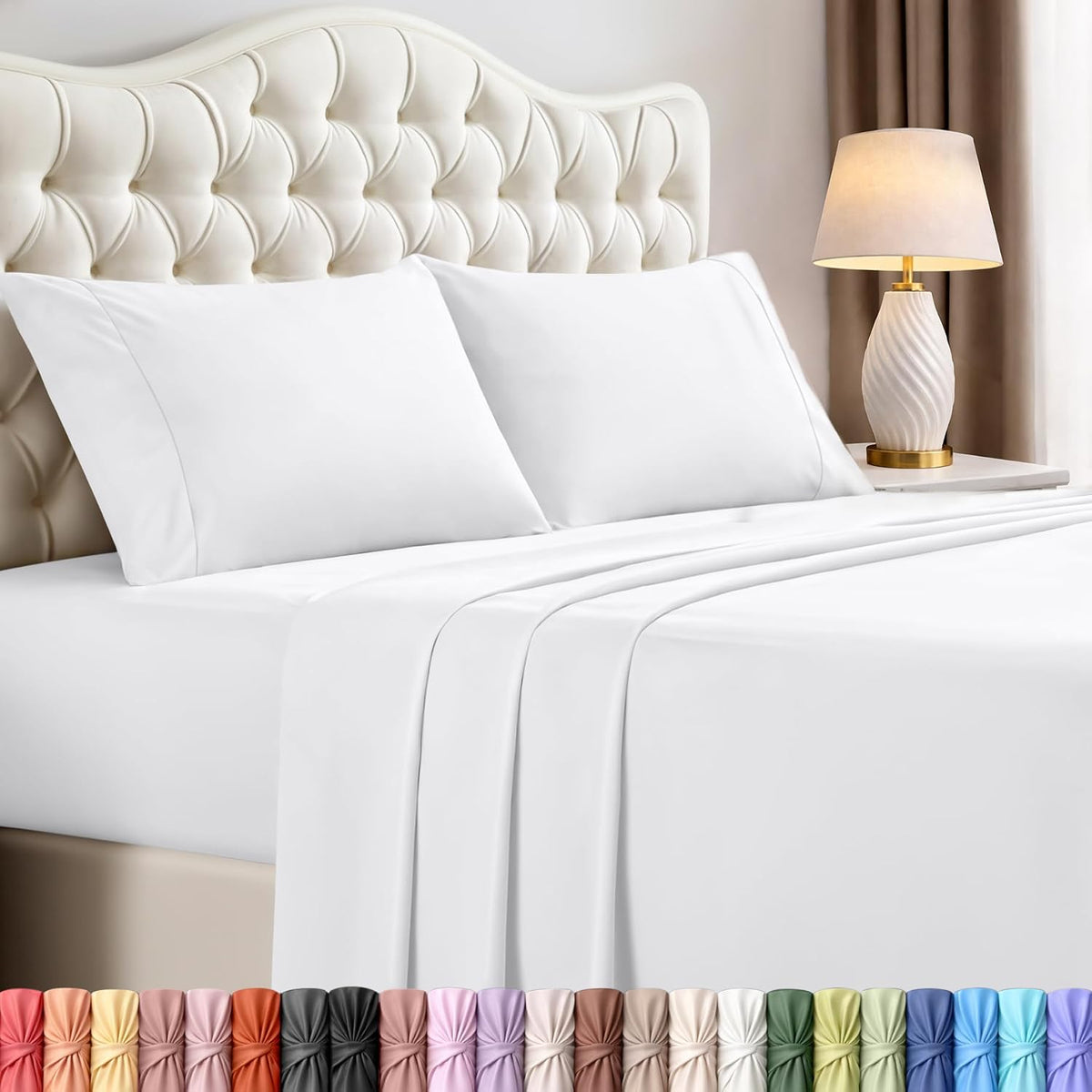 Queen Sheets Set, 4 Pieces 16" Deep Pocket Hotel Luxury Bed Sheets, White